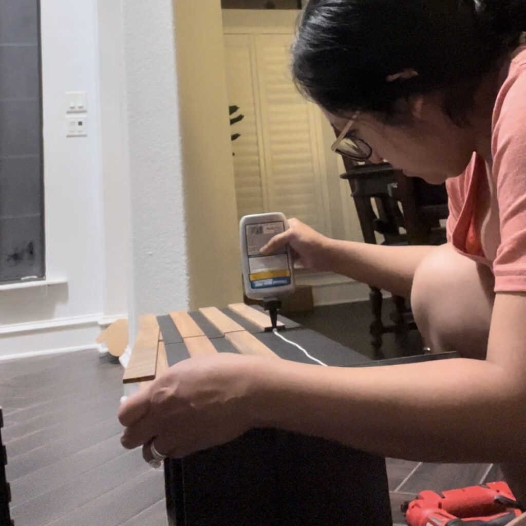 Gluing slats to dresser drawer