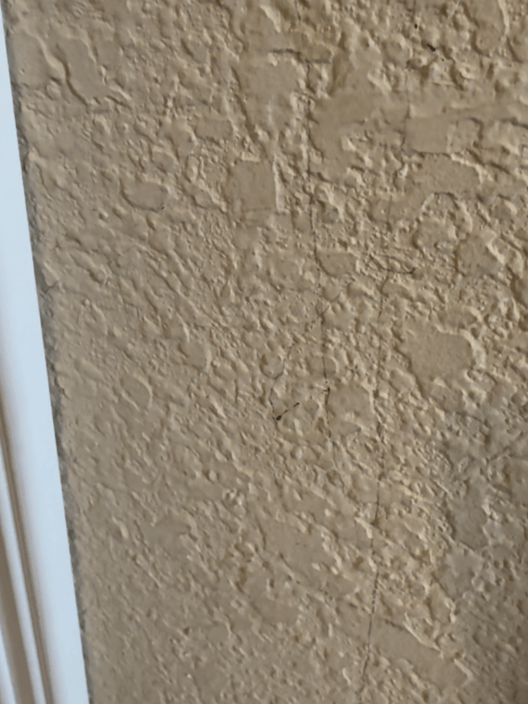 Close-up of a beige textured kitchen wall showing wear and tear before the budget kitchen glow up